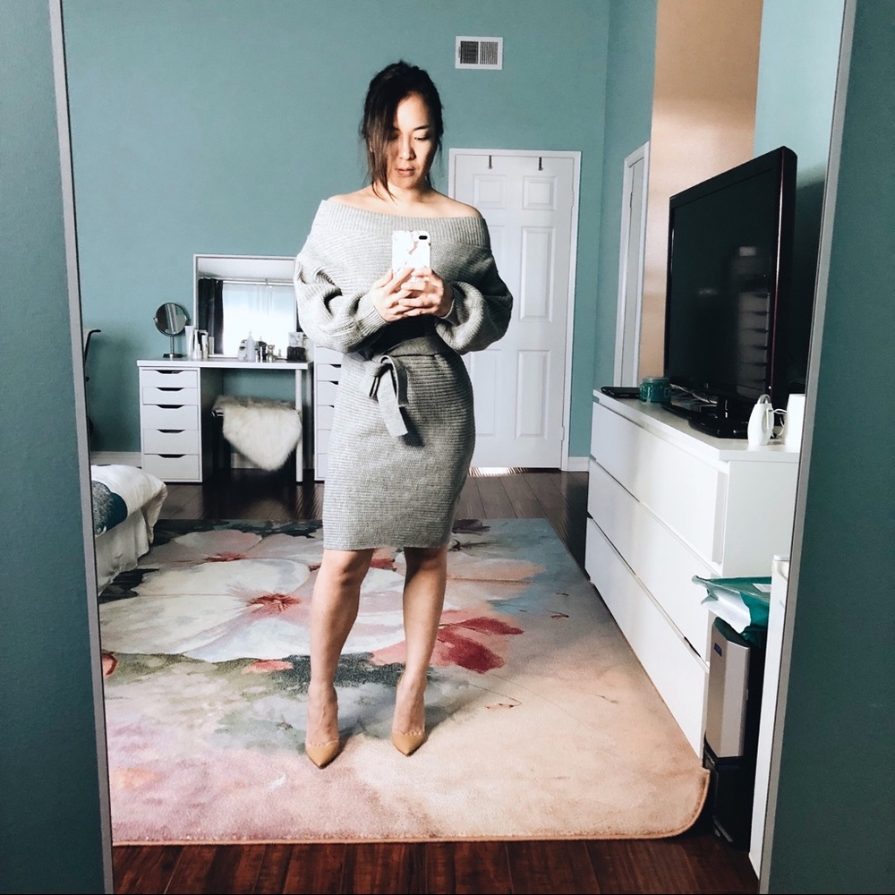 Off shoulder sweater dress